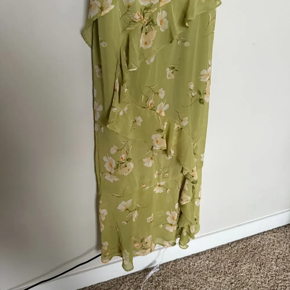 Blu Pepper Womens Cascading Ruffle Dress XL Green Maxi Floral Cottage Romantic - Picture 4 of 8